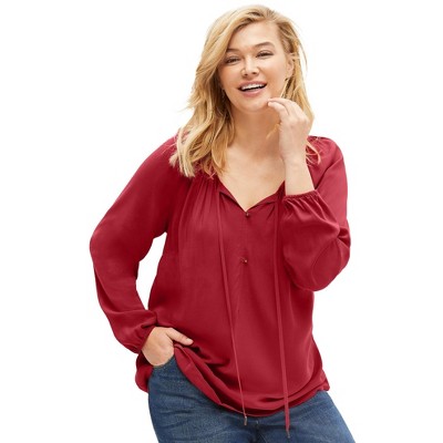 ellos Plus Size Tie Neck Peasant Tunic