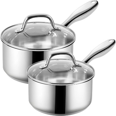 BRINJOY 4-Piece Stainless Steel Saucepan Set with Glass Lids - 1Qt & 2Qt Nonstick Sauce Pans, Induction Compatible, PFOA-Free