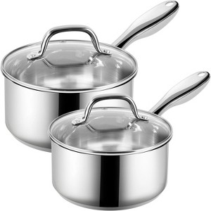 BRINJOY 4-Piece Stainless Steel Saucepan Set with Glass Lids - 1Qt & 2Qt Nonstick Sauce Pans, Induction Compatible, PFOA-Free - 1 of 4