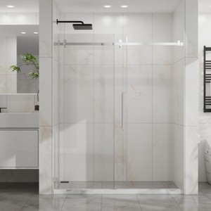 Frameless 60"x72" Silent Sliding Shower Door, 1/4"(6mm) Clear Tempered Glass with Easy-Clean Coating, Heavy-Duty 304 Stainless Steel, Chrome - 1 of 4