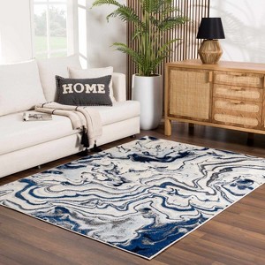 Hauteloom Glendon Cream Blue Marble Rug - 1 of 4