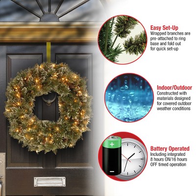 Winter Pine Cone Artificial Front Door Wreath with LED Lights