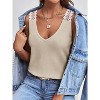 Women's Casual Lace Strap Waffle Knit Tank V-Neck Sleeveless Top Lace-Trimmed T-Shirt for Summer - 2 of 4