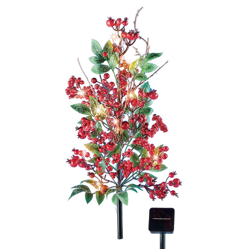 Collections Etc Artificial Solar Holly Berry Decorative Garden Stake 10 X 10 X 26.5, 1 of 3