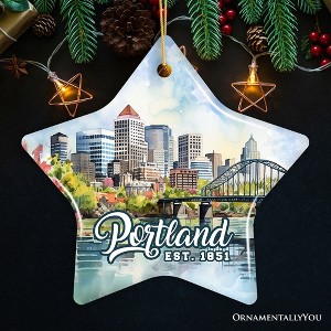 Portland City Skyline Ceramic Ornament, Oregon Travel Souvenir Christmas Decoration| OrnamentallyYou - 1 of 4