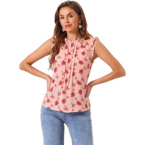 Allegra K Women's Ruffled Business Office 1950s Vintage Floral Sleeveless Top - 1 of 4