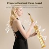 Brass Straight Soprano Saxophone Set with Case, Cork Grease, Cloth, Neck Strap, Brush, Gloves & Reed - Pro-Grade for School Band & Practice - 2 of 4