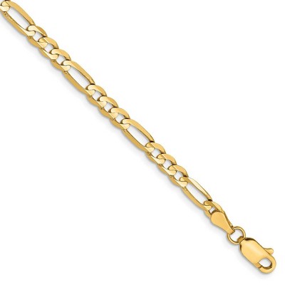 Black Bow Jewelry 4mm, 14k Yellow Gold, Open Concave Figaro Chain Bracelet