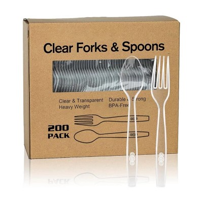Attop 400-piece plastic cutlery set, thickened plastic fork and spoon disposable cutlery set, suitable for wedding party supplies and everyday use.