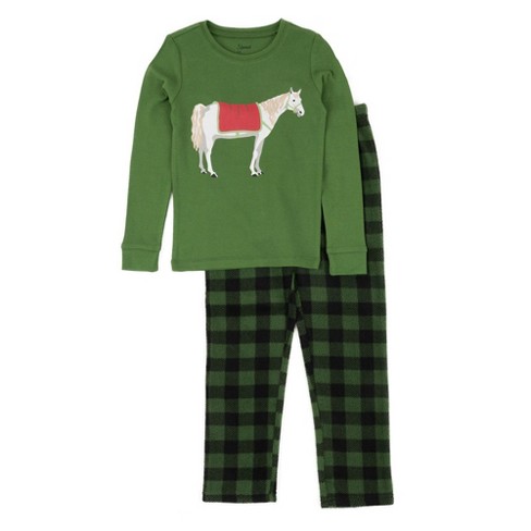 Leveret Kids Cotton Top and Fleece Pants Pajamas Horse 12 Year