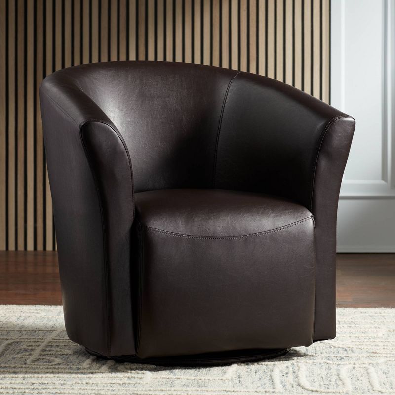 Studio 55D Rocket Rivera Brown Faux Leather Swivel Accent Club Chair, 2 of 10