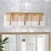Dewdrop Luxe Warm Brass Vanity Light 3 Light Curved Glass Shades Textured Clear Glass Rectangular Base ETL For Apartment Bathroom - 3 of 4