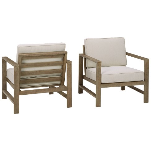 Fynnegan 2pk Lounge Chairs With Cushion, Kailee Outdoor Wooden Club Chairs With Cushions