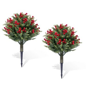 Artificial Topiary Trees Set of 2, Topiary Trees with Metal Ground Spike for Winter and Fall,Christmas Topiary Tree Outdoor Front Porch Garden - 1 of 4