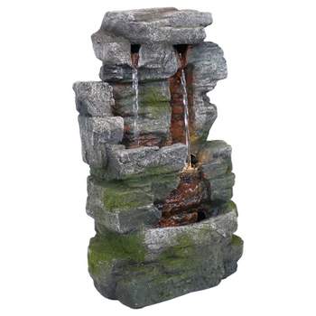 Sunnydaze Indoor Home Office Polyresin Towering Cave Waterfall Tabletop Water Fountain with LED Light - 14"