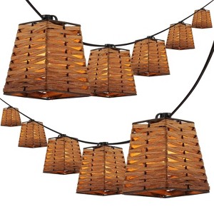 JONATHAN Y Quinn 10' 10-Light Incandescent G40 SQ Bamboo Shaded String Lights: UL Listed, Indoor/Outdoor Use - 1 of 4