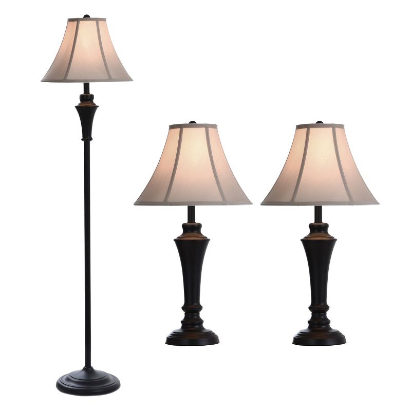 2 Table Lamps and 1 Floor Lamp Black Finish with Taupe Fabric Shades - StyleCraft, 3 of 12