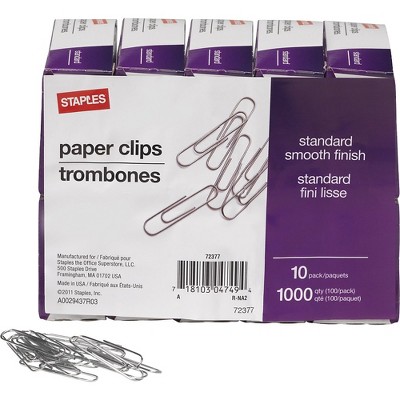 Staples #1 Size Paper Clips Smooth 1 000/Pack 472480