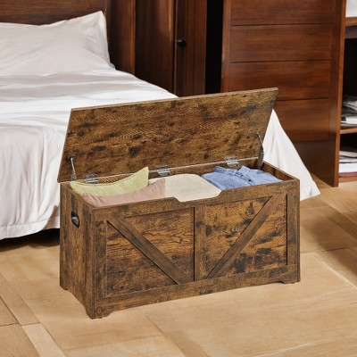 Farmhouse Style Storage Chest and Bench with Safety Hinges - Versatile Storage Solution for Entryway, Bedroom, and Living Room