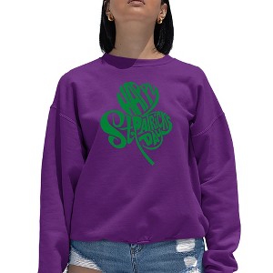 LA Pop Art Women's Word Art Crewneck Sweatshirt - St. Patrick's Day Shamrock - 1 of 4