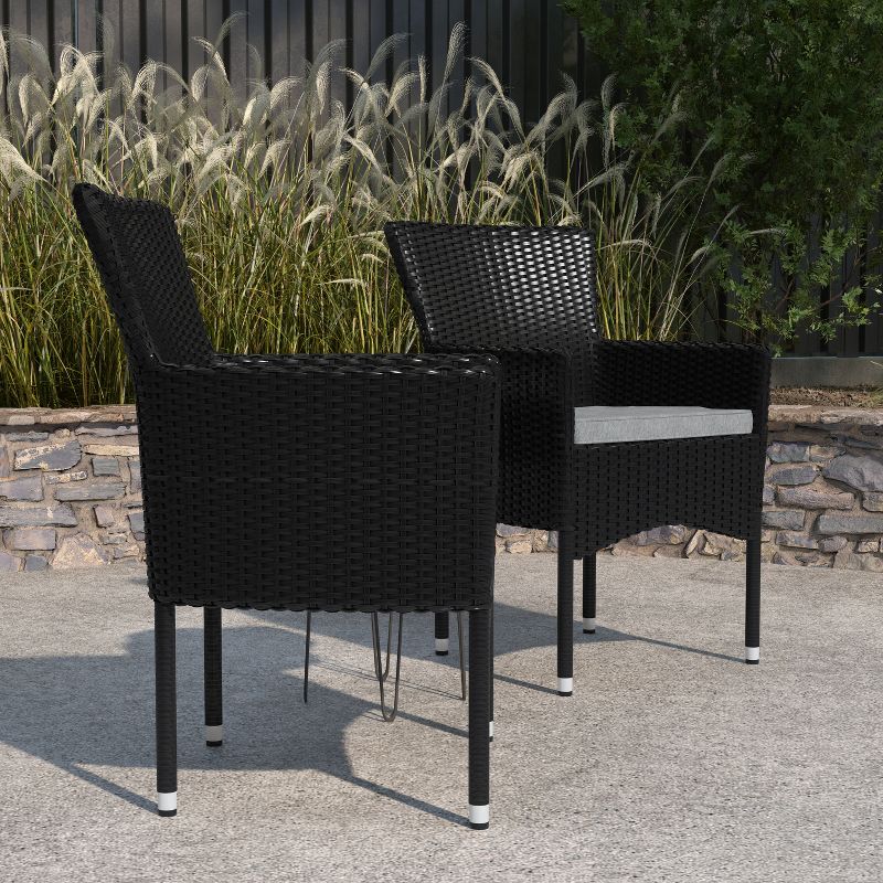 Merrick Lane Patio Chairs with Fade and Weather Resistant Wicker Wrapped Powder Coated Steel Frames & Cushions-Set of 2, 4 of 12
