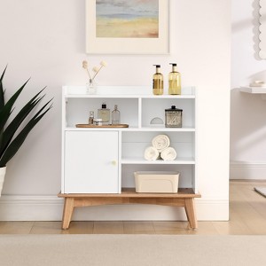 MAYEERTY Storage Cabinet with Solid Wood Base Feet Floor Cabinet for Bedroom Living Room for Children Bethroom Cabinet Oak Natural Wood Off White - 1 of 4
