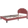 Queen Size Upholstered Platform Bed with Flower Pattern Headboard Velvet Fabric Bedframe, No Box Spring Needed Upholstered - 3 of 4
