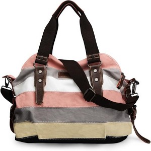 Canvas Handbag Multi-Color Striped Lattice Cross Body Shoulder Purse Bag Tote-Handbag - 1 of 4