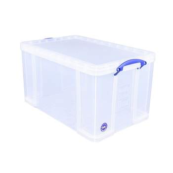 Really Useful Box 84 Liters Storage Container with Snap Lid and Clip Lock Handle for Lidded Home and Item Storage Bins, Clear