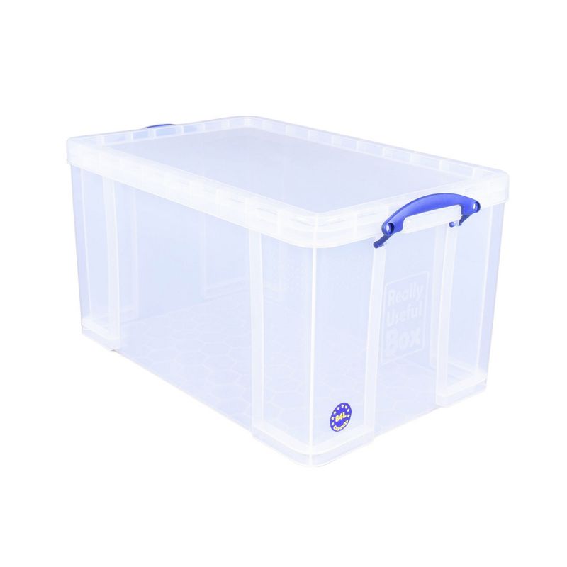 Really Useful Box 84 Liters Storage Container with Snap Lid and Clip Lock Handle for Lidded Home and Item Storage Bins, Clear, 1 of 7