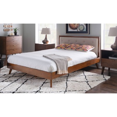 Reid Mid-Century Oatmeal Tufted Queen Platform Bed with Slats