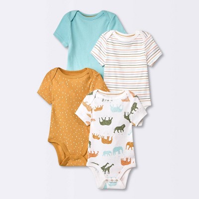 Image of Baby 4pk Sleepy Safari Short Sleeve Bodysuit - Cloud Island™ Brown Newborn