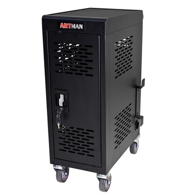 Laptop Rolling Cart, Laptop Cart With Steel Partition, Cable Management Strip,16-Compartment Removable Charging Cart
