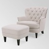Christopher Knight Home Tafton Club Chair and Ottoman - Natural: Upholstered Linen & Cotton, Nailhead Trim - 2 of 4