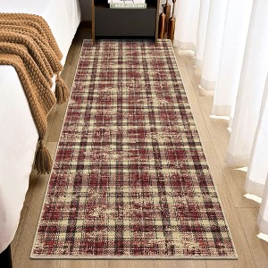 Modern Washable Rug Farmhouse Plaid Rug Tartan Throw Rugs Carpet - 1 of 4