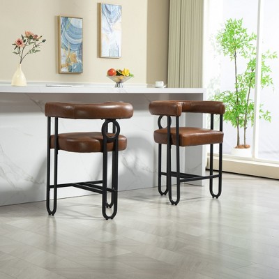 NicBex Accent Chair Set of 2 Modern Brown Leather Bar Stools with Black Metal Frame for Kitchen Island, Pub, Club