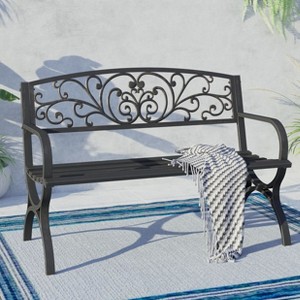 Captiva Designs Two Seat Cast Steel Garden Bench - Choose Between Apple Back or Butterfly Back Designs - 1 of 4