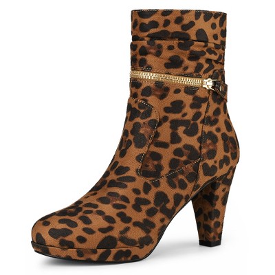 Allegra K Women's Round Toe Ankle Zip Platform High Heel Mid Calf Boots