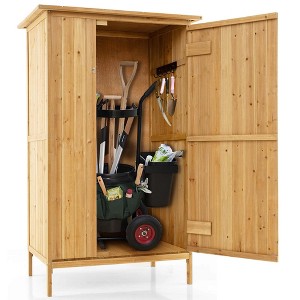 Costway Outdoor Storage Cabinet 5 × 3 FT Wooden Garden Shed with Asphalt Roof - 1 of 4