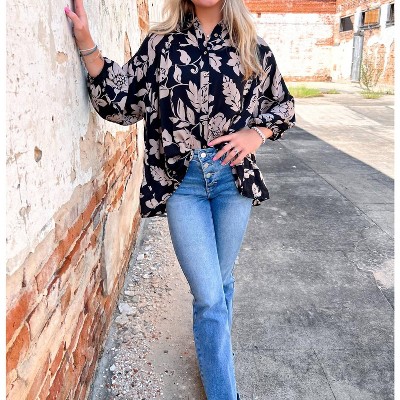 Women's Tara Floral Printed Button Down Gauze Blouse - Easel