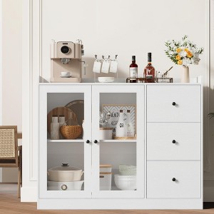 43" Sideboard Buffet Cabinet, Accent Storage Cabinet with Glass Doors, Kitchen Sideboard Cabinet, Wooden Coffee Bar Cabinet - 1 of 4