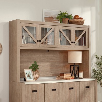 Brushed Oak Large Office Hutch with Glass Doors