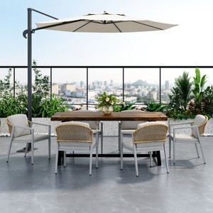 Sapphtopaz Outdoor Dining Set for 6 Patio Dining Set with Wood Expandable Dining Table for Lawn, Patio, Garden - 1 of 4
