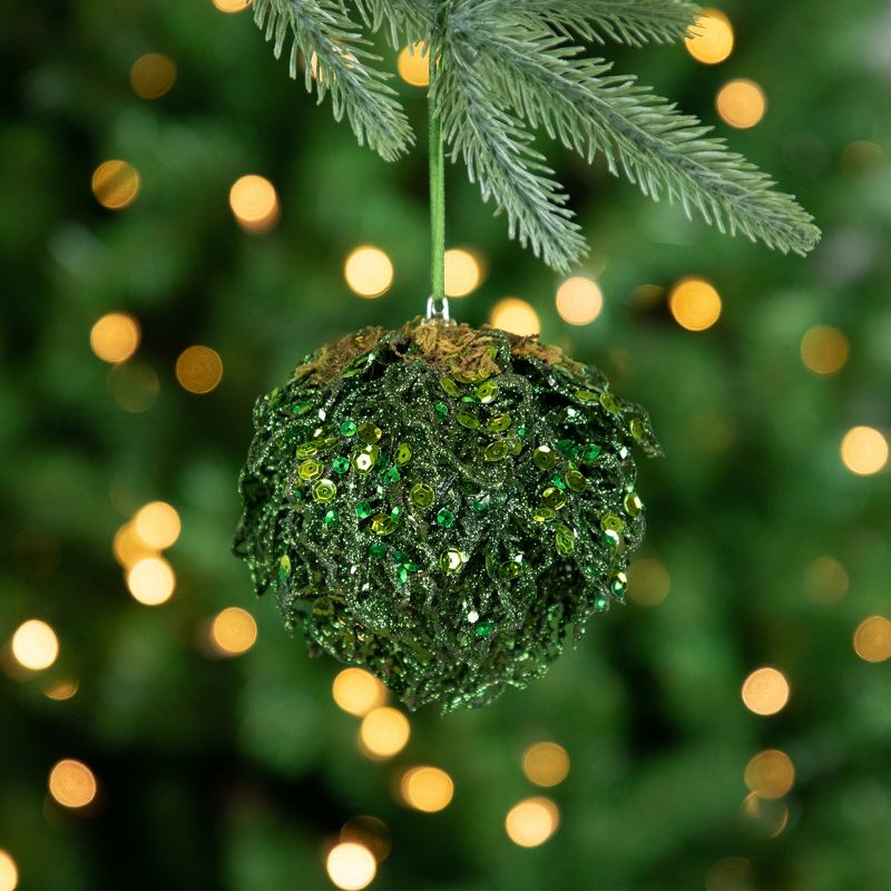 Northlight 4" Green Glitter and Sequin Leaf Shatterproof Christmas Ball Ornament, 2 of 5