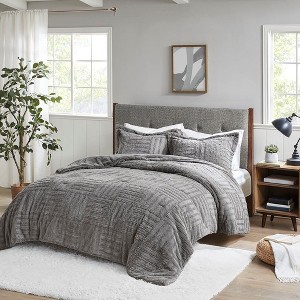 Sapphtopaz Comforter Set Fur Down Alternative with Checkerboard Pattern Printing - 1 of 4