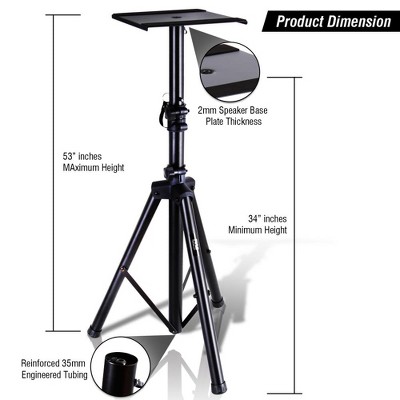 Pyle Adjustable Black Metal Tripod Studio Monitor Speaker Stands, Pair