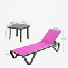 VisioGear 3pcs Outdoor Lounge Chair, Patio Chaise Lounge with Side Table & 5 Position Adjustable Backrest & Wheels, Rose Red, 64.41"*71.68"*34.25" - 3 of 4