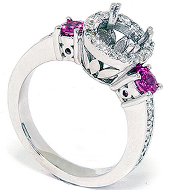 Pompeii3 3/4ct Pink Sapphire & Diamond Engagement Ring Semi Mount 14K White Gold, 3 of 5