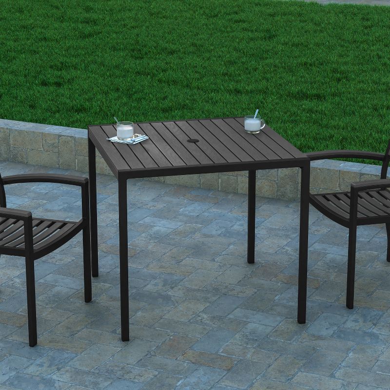 Emma and Oliver Square All-Weather Faux Teak Patio Dining Table with Steel Frame - Seats 4, 3 of 11