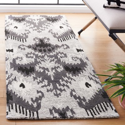 Grey and Black Hand-Tufted Wool Runner Rug